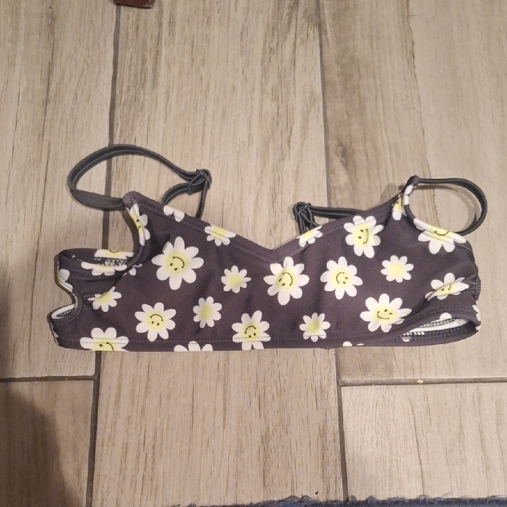 🦔art class Gray and White Floral Kids Bikini Top🍿